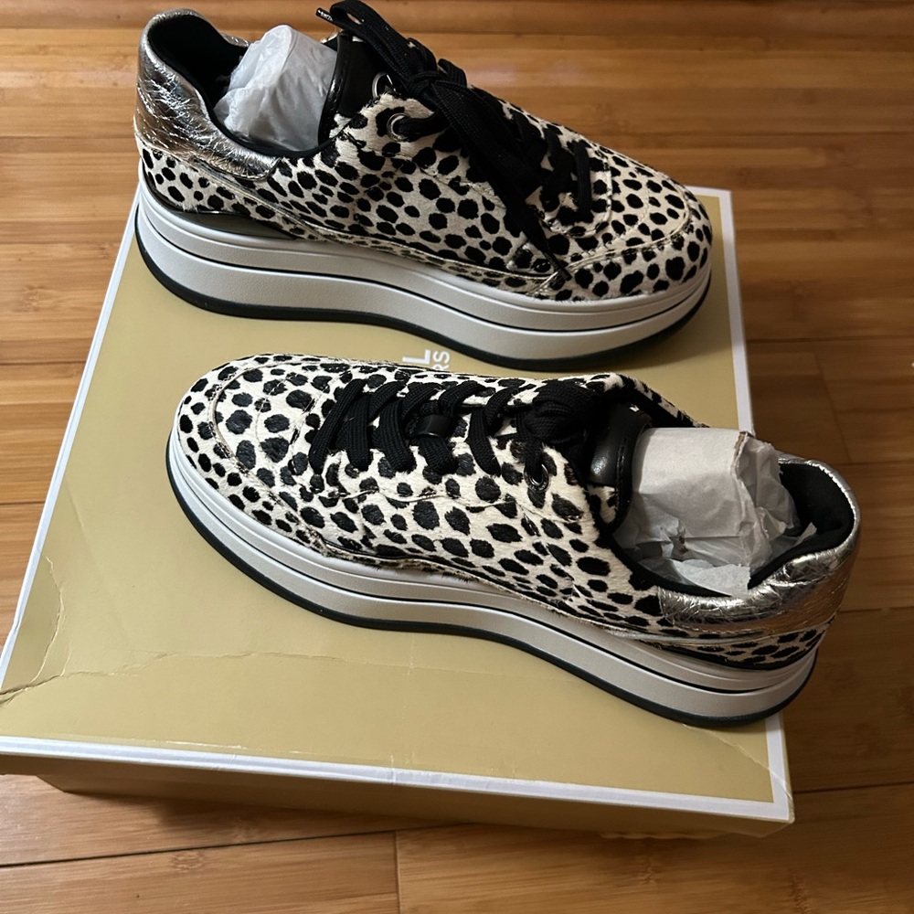 Michael Kors Black and White Dalmatian Print Platform Sneakers